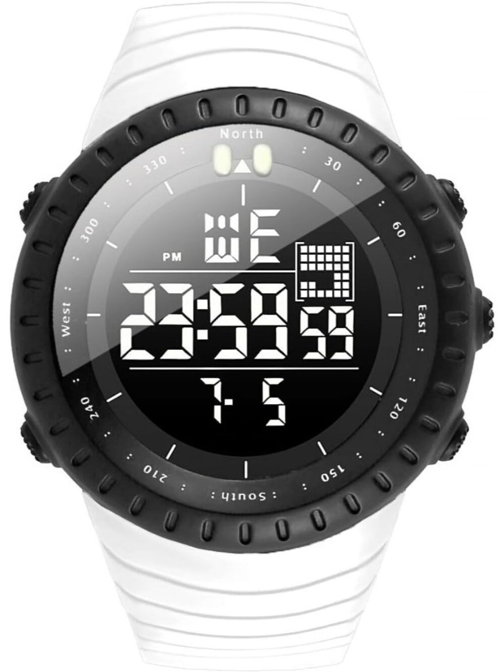 Men's White Analog Quartz Sports Outdoor Waterproof Military LED Digital Watch
